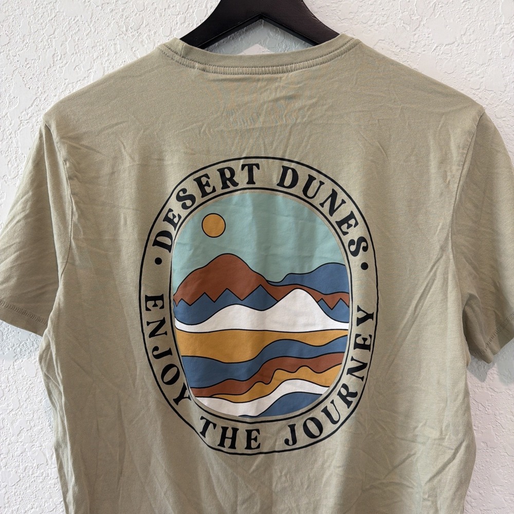 Desert Dunes Tan Enjoy The Journey Tee Men's Medium Hike Camp Organic Cotton